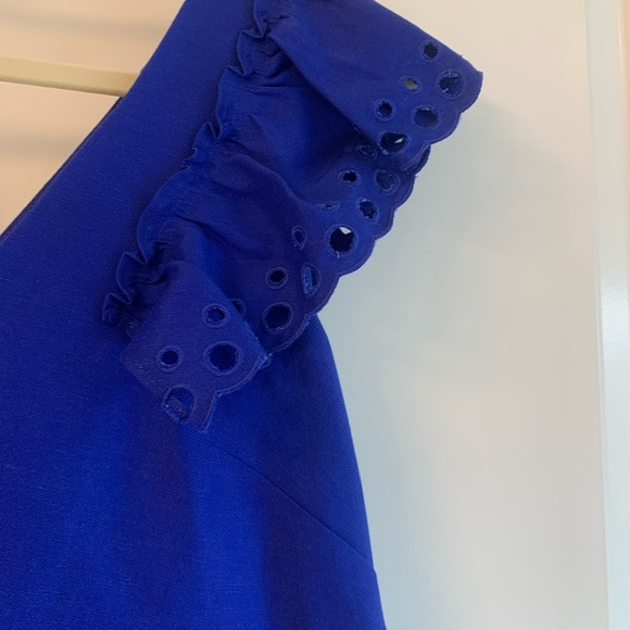J.Crew Collection cobalt blue linen mini dress with ruffle sleeves - Picture 4 of 8